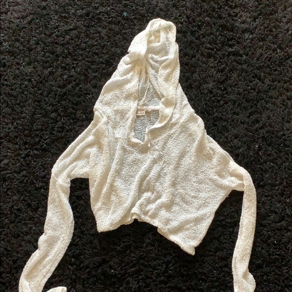Cropped knit bathing suit cover up with hoodie